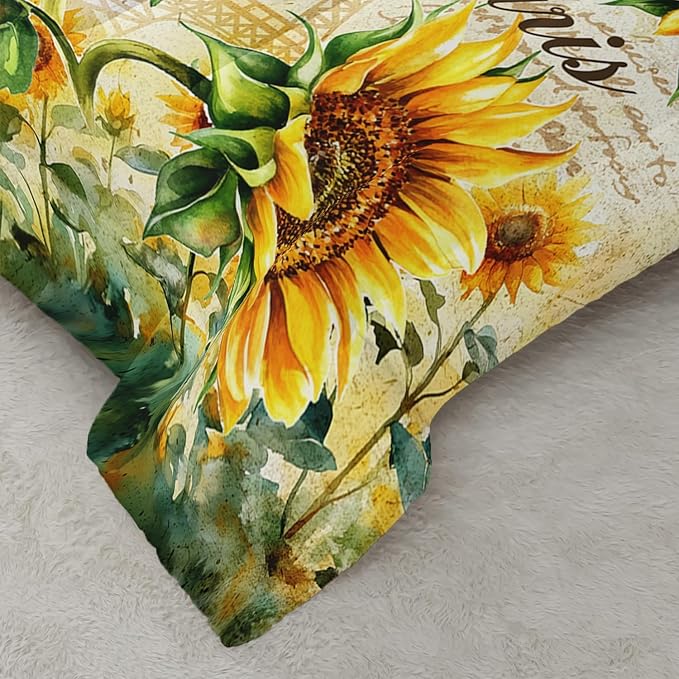 Yellow Sunflowers Comforter 3Pcs Queen Butterfly Rustic Floral Pattern Bedding Set for Kid Teen Girl Boy Adult Room Decor Paris Eiffel Tower Postmark Quilt with 1 Comforter and 2 Pillowcases