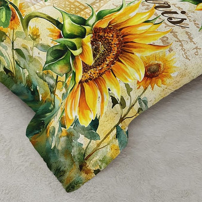Yellow Sunflowers Comforter 3Pcs Full Butterfly Rustic Floral Pattern Bedding Set for Kid Teen Girl Boy Adult Room Decor Paris Eiffel Tower Postmark Quilt with 1 Comforter and 2 Pillowcases