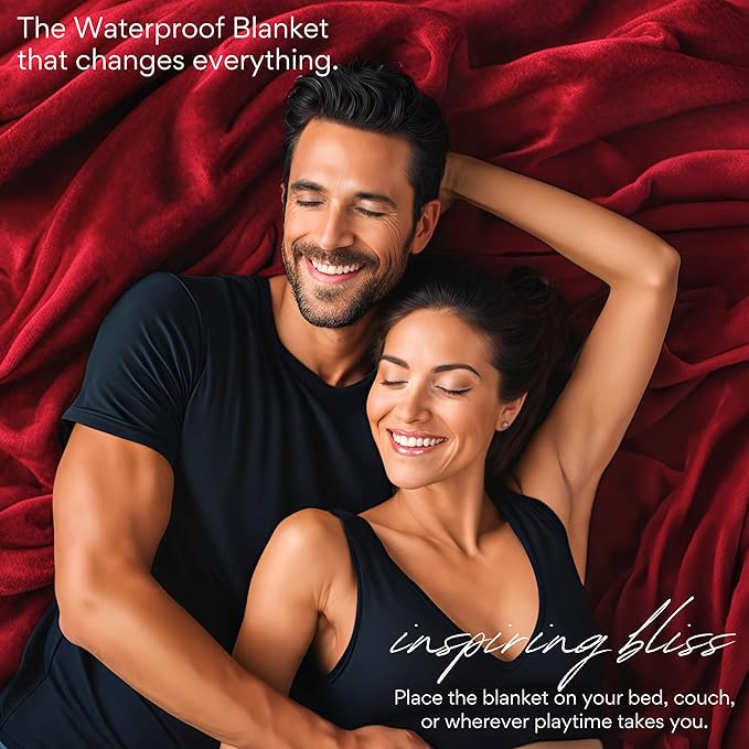 Waterproof Blanket King Size, Red & Black, 82x82"- Water Proof and Stain Resistant Blankets for Couples Bed Intimacy, Fleece Moisture Absorbent, Layered Sheet Protector, Leakproof Protective Top Cover