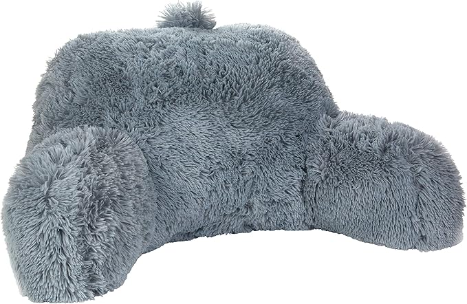 Klear Vu Shaggy Reading Pillow Back Rest Body Pillow for Adults and Kids, Lumbar and Arm Support on Bed, Chair, Couch, Sofa and Floor, 30" x 21", One Size, Cool Gray