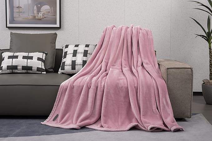Mellowdy Extra Thick Hearty Plush Flannel Blanket (Brushed Pink, 60x80) - 500GSM Twin Size Warm Blanket for Winter, Fall | Soft, Fluffy, Cuddly, Perfect for Bed, Oversized Throw for Couch, Sofa