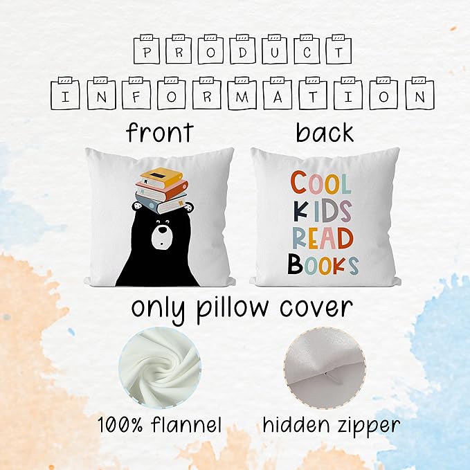 IWXYI Classroom Pillows - Playroom Throw Pillows,Classroom Read Book Reading Pillow Covers 18x18,Book,Pillows for Classroom