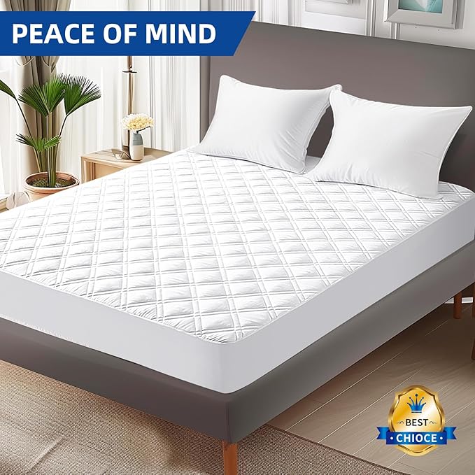 California King Mattress Protector, Breathable Waterproof Cal King Mattress Pad Cover Fitted Deep Pocket 8"-21", Soft Noiseless Mattress Cover Washable Cooling Added for Home Hotel, White