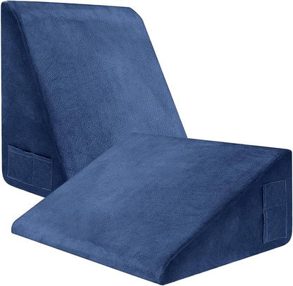 Wedge Pillow, 7.5 Inch Bed Wedge Pillow for Headboard, Pillow Wedge for Acid Reflux Relief, After Surgery, Sleeping，Back Pain Relief, Memory Foam Top, Blue