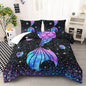 Purple Mermaid Tail Comforter Set for Girls Women, Mermaid Bedroom Decor for Girls Queen Size, Kids Fish Scales Black Bedding Set with 1 Comforter and 2 Pillowcases