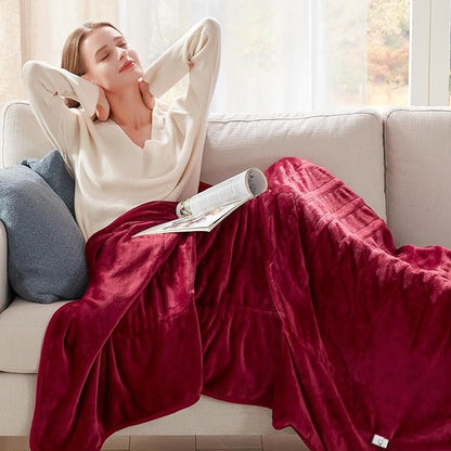 Degrees of Comfort Heated Throw Blanket 50x60'' – Soft Plush Electric Blanket with 6 Heat Settings & Auto Shut-Off, Machine Washable – Cozy Winter Gift for Bed & Couch (Burgundy Red)