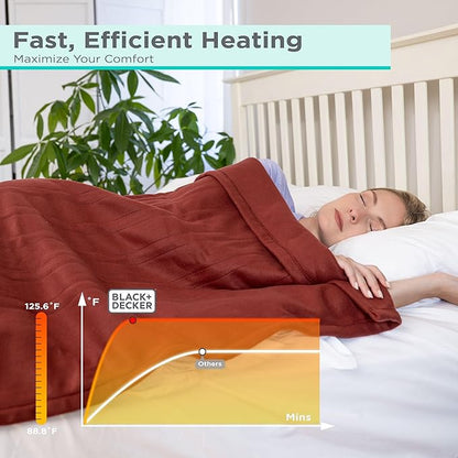 BLACK+DECKER Heated Blanket Electric Throw, Fleece Electric Blanket, Heating Blanket with 4 Heating Levels, 3H Timer, Auto Shutoff, Fast Heating (50x60 inches, Maroon)