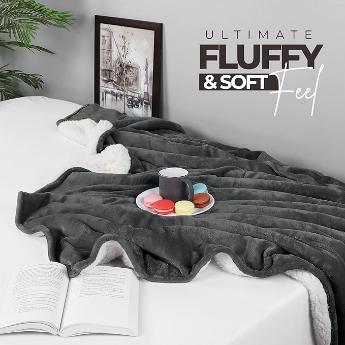 Utopia Bedding Sherpa Blanket King Size (Grey, 90x102 Inches) - Soft Lightweight Plush Fleece Reversible Blanket for Bed, Sofa, Couch, Camping and Travel