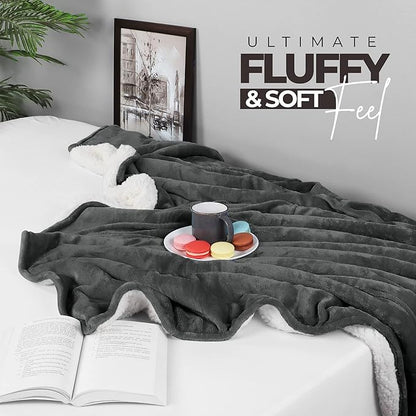 Utopia Bedding Sherpa Blanket King Size (Grey, 90x102 Inches) - Soft Lightweight Plush Fleece Reversible Blanket for Bed, Sofa, Couch, Camping and Travel