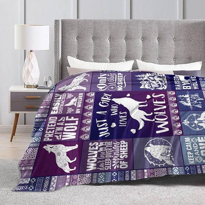 Wolf Blanket for Women Men, Cool Wolf Themed Design Printed Throw Blankets for Teens Adults Lap, Couch Bed, Warm Soft Cozy Blanket, 60"x 80"