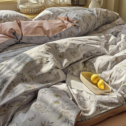 AOJIM Colorful Floral Print Duvet Cover Set for Kids Adults, Pure Cotton Aesthetic Comforter Cover Set 3pcs for Room Decor, 1 Soft Reversible Quilt Cover Twin Size and 2 Matching Pillowcases, No Quilt
