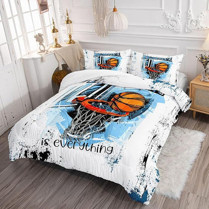 Basketball Comforter Set Ball Sports Cartoon Printed Bedding Set with 1 Comforter and 2 Pillowcases for Boys and Girls Bedroom All Season(Basketball-3 Queen)
