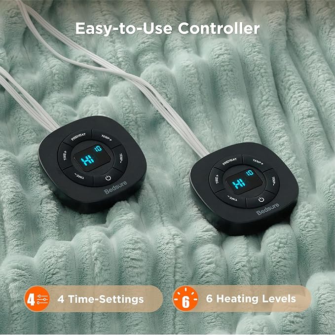 Bedsure Electric Blanket King Size - Thick Striped Flannel Electric Blanket with Dual Control, Heating with 10 Heat Settings & 10 Time Settings, 8 hrs Timer Auto Shut Off (90x100 inches, Green)