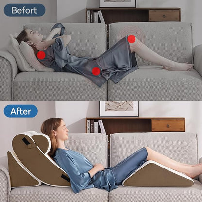 Wedge Pillow Set for After Surgery, 4 PCS Bed Wedge Pillow for Sleeping, Memory Foam Orthopedic Back Pillow for Pain Relief and Acid Reflux, Adjustable Post Surgery Pillow Brown