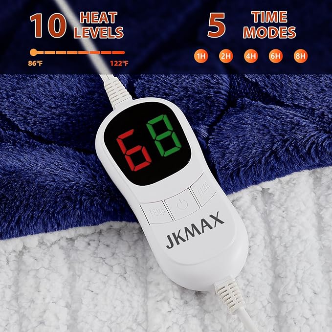 Heated Electric Blanket- Electric Throw Blanket 72"x84" for Bed- Heated Blanket with 5 Heating Levels& 4 Hours Auto Off for Home Office - Soft Faux Fur Heating Blanket for Full Body(Navy Blue)