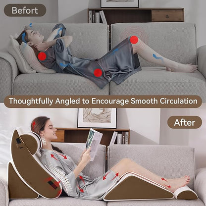 Wedge Pillow Set for After Surgery, 5 PCS Bed Wedge Pillow for Sleeping, Memory Foam Orthopedic Back Adjustable Pillow for Pain Relief and Acid Reflux with 2 PCS Axilla Pillow Brown
