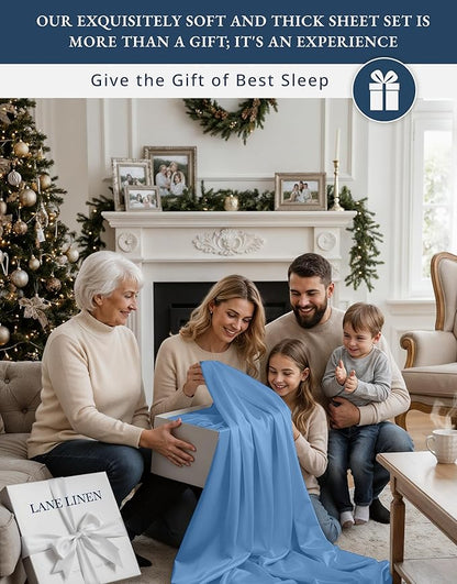 LANE LINEN 100% Egyptian Cotton King Bed Sheets, No Pill Cooling Sheets King Size, Soft & Comfy Sateen Weave for Silky Smooth Finish, Available in Variety of Colors - Blue Jasper
