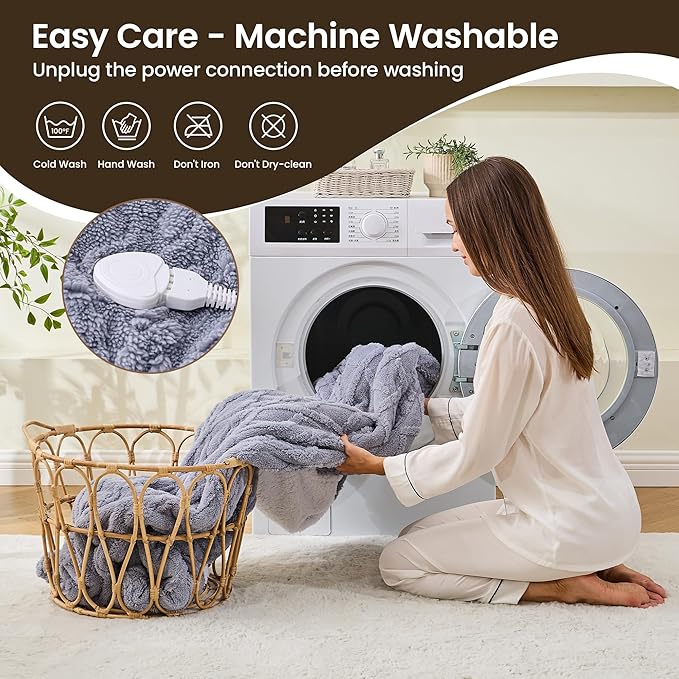 Heated Blanket Electric Blanket 50"x60", Soft Taffeta Sherpa Electric Throw with 5 Heating Level & 1-12 Hour Auto Off, Heated Throw with Overheating Protection, Machine Washable(Light Grey)