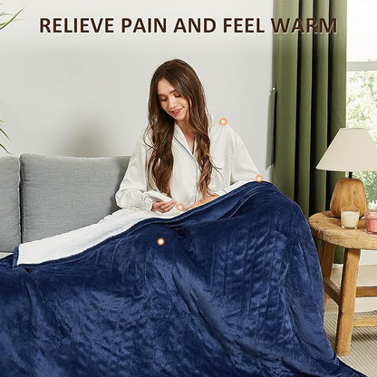 Heated Electric Blanket Twin Size - 62"x84" Flannel Heating Blanket with 10 Heating Levels & 5 Time Settings Over-Heat Protection, Winter Warmer for Adults with ETL Certification（Navy Blue）
