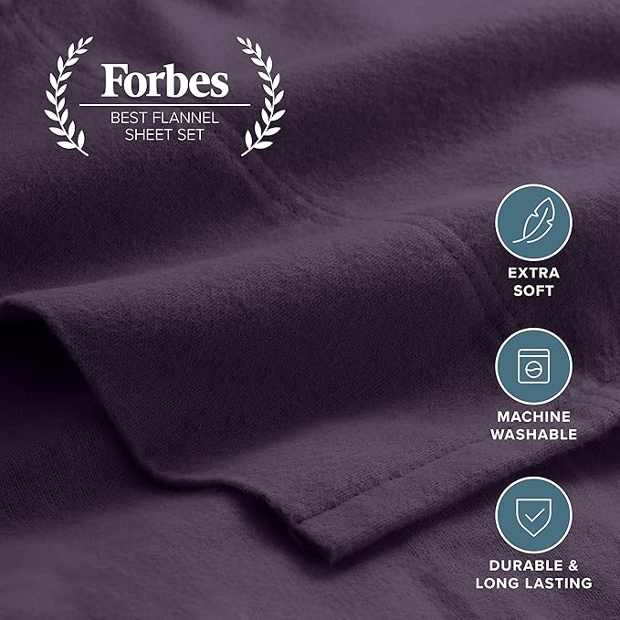Bare Home Flannel Sheet Set 100% Cotton Twin Extra Long, Velvety Soft Heavyweight - Double Brushed Flannel - Deep Pocket (Twin XL, Eggplant)