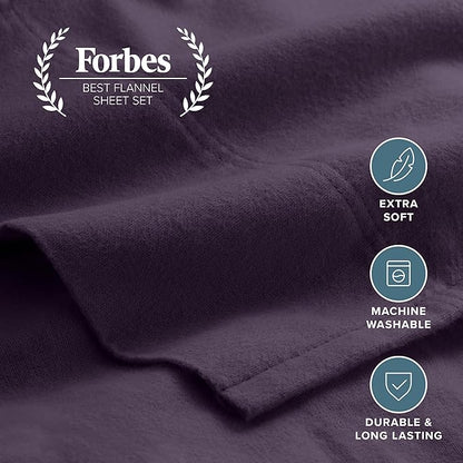 Bare Home Flannel Sheet Set 100% Cotton, Velvety Soft Heavyweight - Double Brushed Flannel - Deep Pocket (Queen, Eggplant)