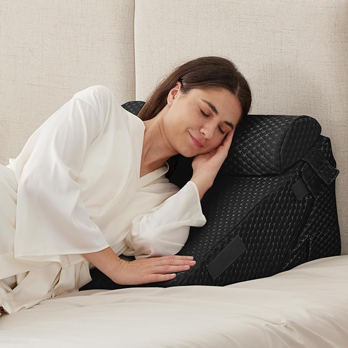 3PCS Wedge Pillow Set for After Surgery, Adjustable 9&12 Inch Bed Wedge Pillow for Sleeping, Incline Pillow Wedge for Headboard, Post Surgery, Acid Reflux, Neck&Back Support, Air-Layer Black