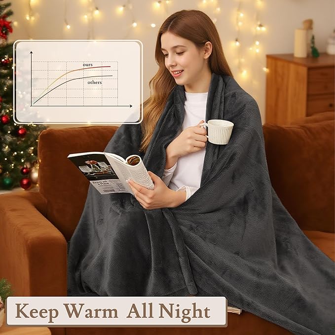 Electric Heated Blanket 62"x84" Twin Size - 4 Heat Levels, 10H Auto Shut Off, Ultra-Soft Flannel Fleece Heated Blanket with Overheat Protection, Machine Washable - Dark Grey