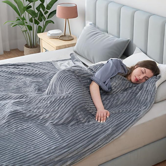 Electric Heated Blanket Full Size 72"x 84", Warming Striped Flannel with 10 Heating Levels & 1-12 Hours Auto Off, Ultra Soft and Thick, Machine Washable, Light Gray