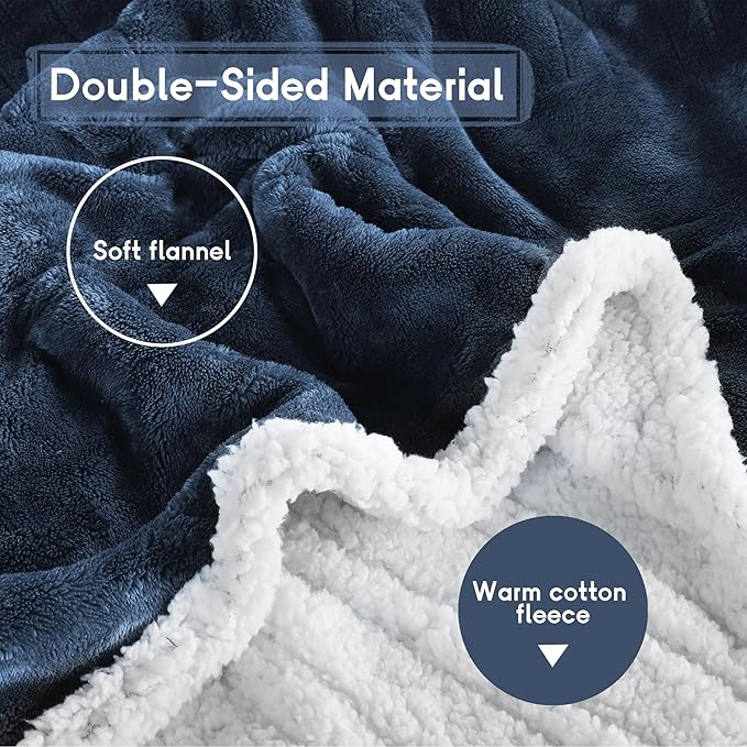 Heated Electric Blanket Queen Size 84''x90'', Dual Controller Soft Flannel with 6 Heat Settings 1-10 Hour Auto Off Large Blanket for Bed - Navy