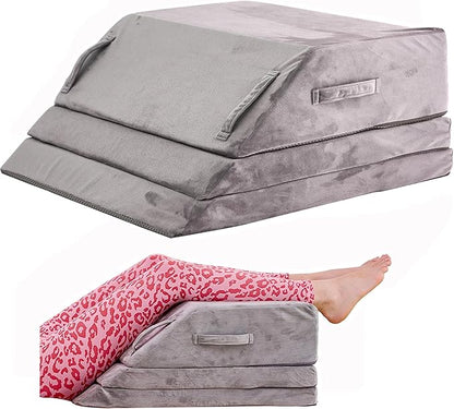 Wedge Pillow for Sleeping, Bed Wedge Pillow for After Surgery 3-Height Memory Foam Leg Elevation Pillow for Swelling Back Pain Relief Sciatica Knee Ankle Pain Bed Support Legs 6"-10”