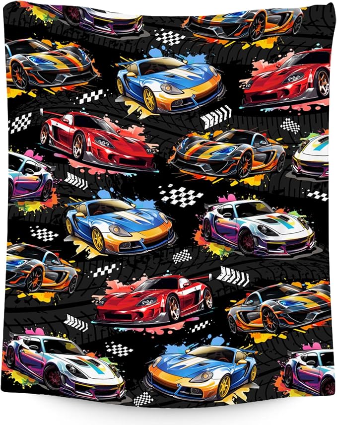 Boys Blanket Racing Car Blankets Gifts for Kids Teens - Plush Cozy Flannel Large Throws for Couch (50"x60")