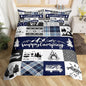 Happy Camping Bedding Set Twin Size,RV Camper Adventure Tent Patchwork Comforter Cover Set for Kids Girls,Farm Lake Cabin Arrow Hunt Blue Check Bedding Quilt Cover Set Bedroom Decor, 2 Pcs