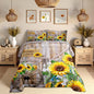 Sunflower Comforter Set Twin Size Rustic Farmhouse Bedding Set Spring Flowers Quilt Set 2pcs for Kids Girls Women Boys Room Decor Home Themed Barn Door Duvet Insert with 1 Pillowcase