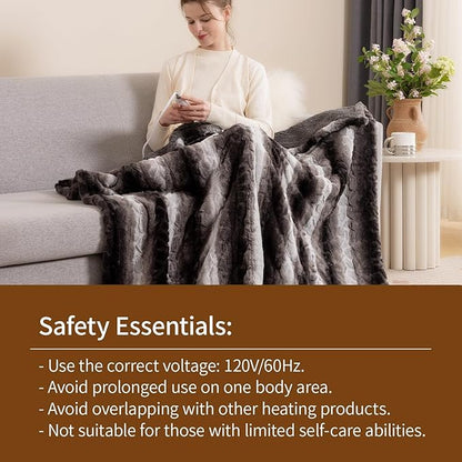 Bearhug Heated Blanket 6 Heat Settings Electric Blanket, 4-Hour Auto Shut-Off, Luxurious Faux Fur & Sherpa Dual-Sided Heated Throw, Machine Washable, 50 x 60 Inches, Gift-Ready Elegant Packaging