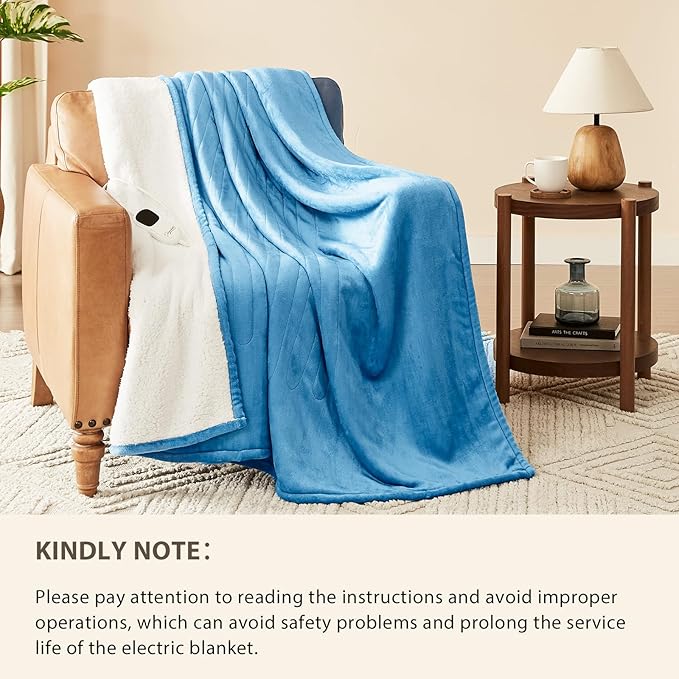 Homemate Electric Heated Blanket Twin Size - 62"x84" Heating Blanket Twin Size 1/2/4/6/8 Hours Auto-Off 10 Heat Level Over-Heat Protection Flannel Sherpa ETL Certification