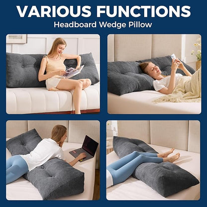 Headboard Pillow Twin, Triangle Pillows for Headboard, Head Board Backrest Wedge Pillow for Reading Sitting Working, Daybed Pillows with Removable Cover for Bed Dorm Sofa, Black