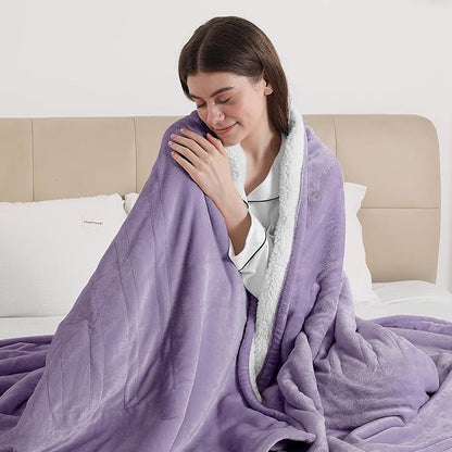 ESTINGO Electric Heating Blanket Full Size, Heated Electric Blanket with 6 Heating Levels & 1-10 Hours Auto Off, Washable Plush Heated Blanket for Bed Camping Office 72" x 84", Lavender Violet