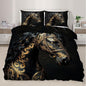 Black Horse Duvet Cover Full Size, Ancient Warhorses Bedding Set 3 Piece Bedroom Decor Retro Golden Pattern Comforter Cover and 2 Pillow Sham with Zipper Closure
