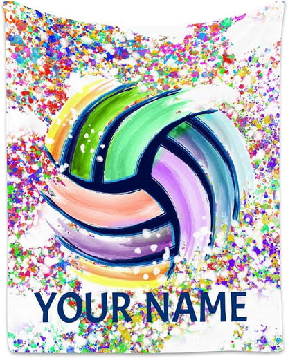 Personalized Volleyball Blanket Gifts with Name - 40"x50" Sports Throw Blanket for Adults, Kids - Colorful Soft Plush Throws for Bed, Couch & Travel