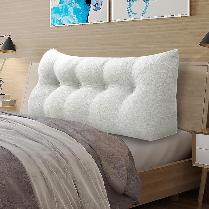 Wedge Pillow Headboard Reading Pillow for Sitting Up in Bed Adult Backrest Large Triangle Bolster Pillow for Couch Daybed Cushion Lumbar Body Support Leg Positioning（Ivory Beige, Full