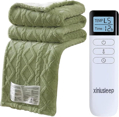 Heated Blanket Electric Blanket, 50"×60" Heating Blanket, 5 Heating Level, 1-12 Hour Auto Off, Intelligent Overheat Protection (Sage Green)