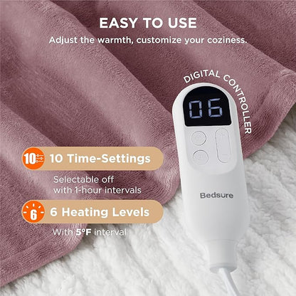 Bedsure Electric Blanket Twin - Soft Flannel Heated Blanket, Fast Heating with 10 Time Settings & 6 Heat Settings, Warm Gifts for Women Grandma (62x84 inches, Pink)