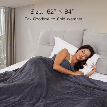 Electric Heated Blanket 62"x84" Twin Size, Soft Coral Fleece with 4 Heating Levels and 10 Hours Auto-Off, Machine Washable, Cozy Plush Fabric for Home, Dark Gray