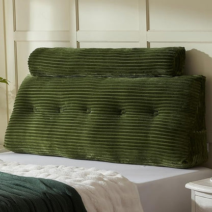 Headboard Wedge Pillow + A Long Neck Roll Pillow Body Pillow，Large Headboard Pillow with Removable Cover (Green, Queen：59x8x20 inches)