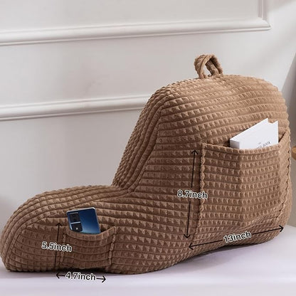 A Nice Night Reading Pillow Bed Wedge Large Adult Children Backrest with Arms Back Support for Sitting Up in Bed/Couch for Lounging Bedrest,Waffle Stereoscopic Design,Khaki