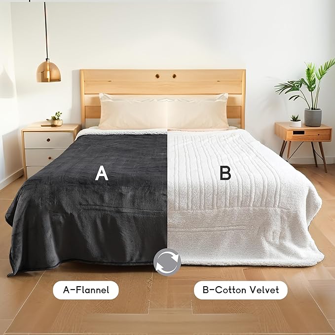 Heated Electric Blanket King Size 90''x100'', Dual Controller Soft Flannel with 10 Heat Settings 1-12 Hour Auto Off Large Blanket for Bed - Dark Gray