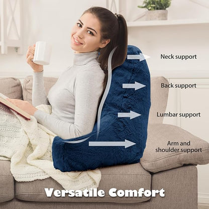 Reading Pillow Large Bed Pillow,Backrest Pillow with Arms, Back Support Pillow for Sitting Up in Bed, Couch for Adults Lounging Bedrest,Blue