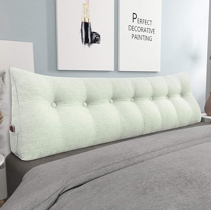 Wedge Headboard Pillow Dorm Room Reading Pillow Back Support for Sitting Up in Bed Bolster Lumbar Cushion Body Positioning Bedrest Cotton Linen 76in Grey-Beige King