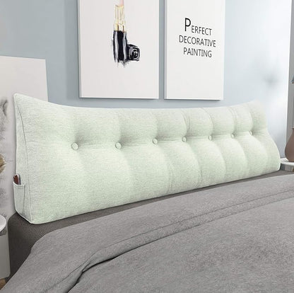 Wedge Headboard Pillow Dorm Room Reading Pillow Back Support for Sitting Up in Bed Bolster Lumbar Cushion Body Positioning Bedrest Cotton Linen 76in Grey-Beige King
