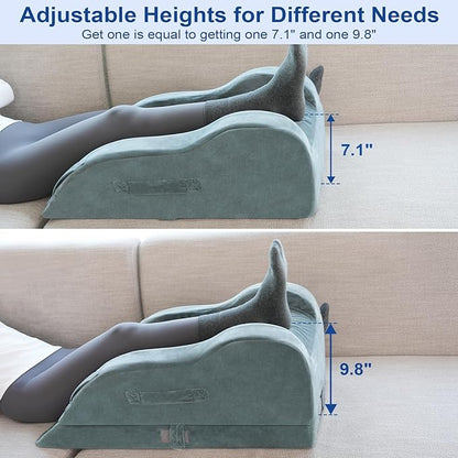 KingPavonini Adjustable Leg Elevation Pillows for After Surgery, Ergonomic Curve Keeps Knee Straight, Memory Foam Leg Pillow Elevation for Blood Circulation, Swelling and Pain Relief (Single Leg)